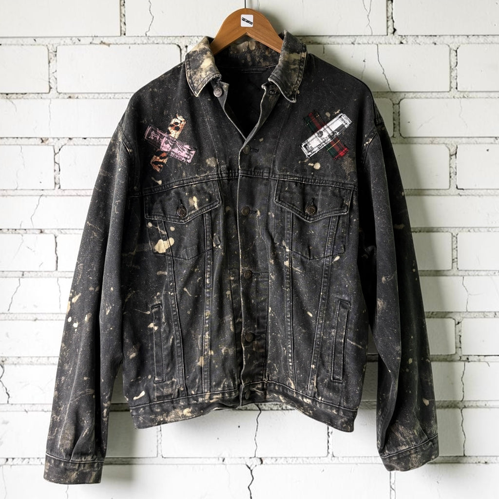 WILD YOUTH - Custom Punk Rock Patch Denim Jacket - Acid Wash Jean Jacket