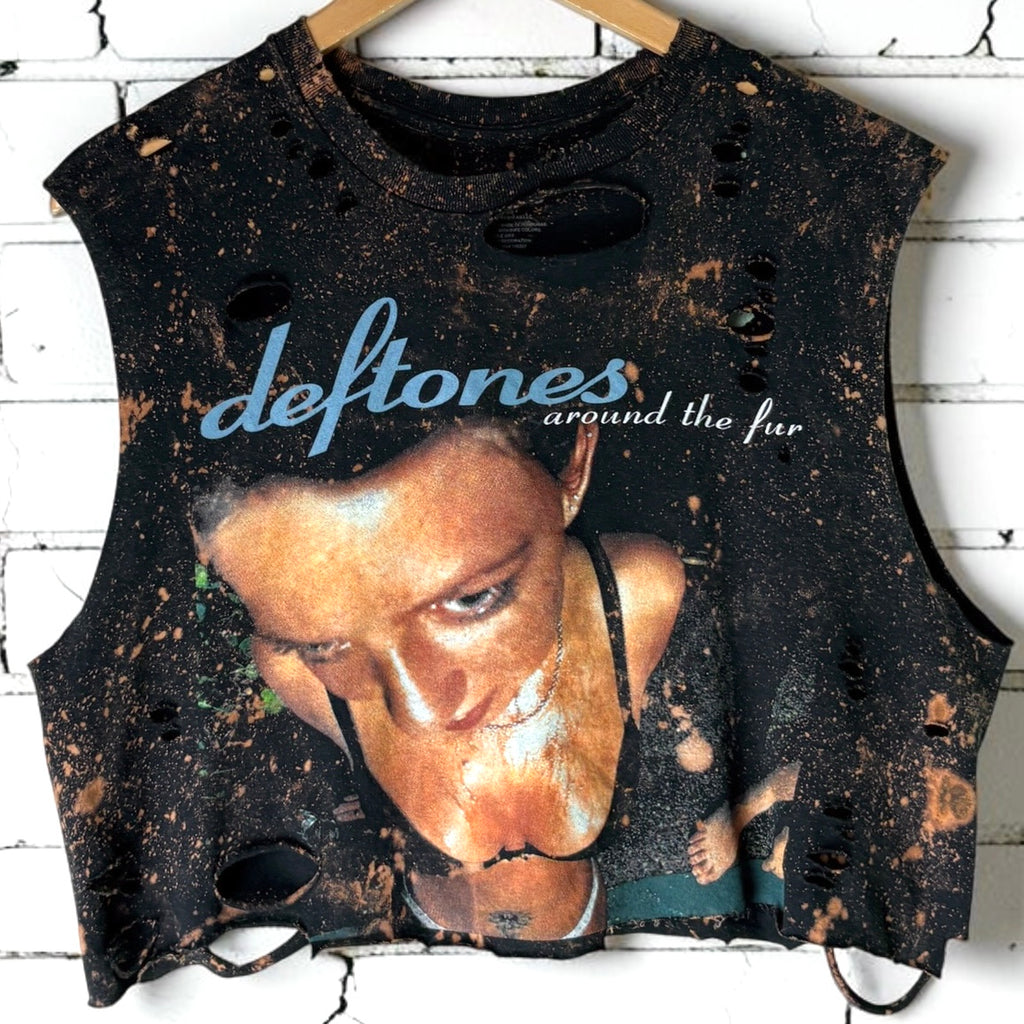 Deftones - Around The Fur Bleached Distressed cropped sleeveless Band Tee