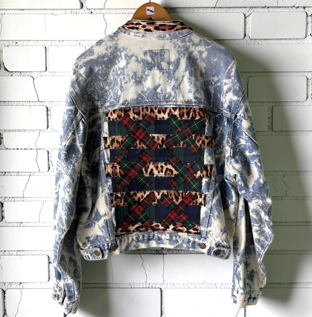 TARTAN TERROR - Custom Patchwork Bleached Denim Jacket Punk Rock Jacket Alternative Tumblr Grunge
