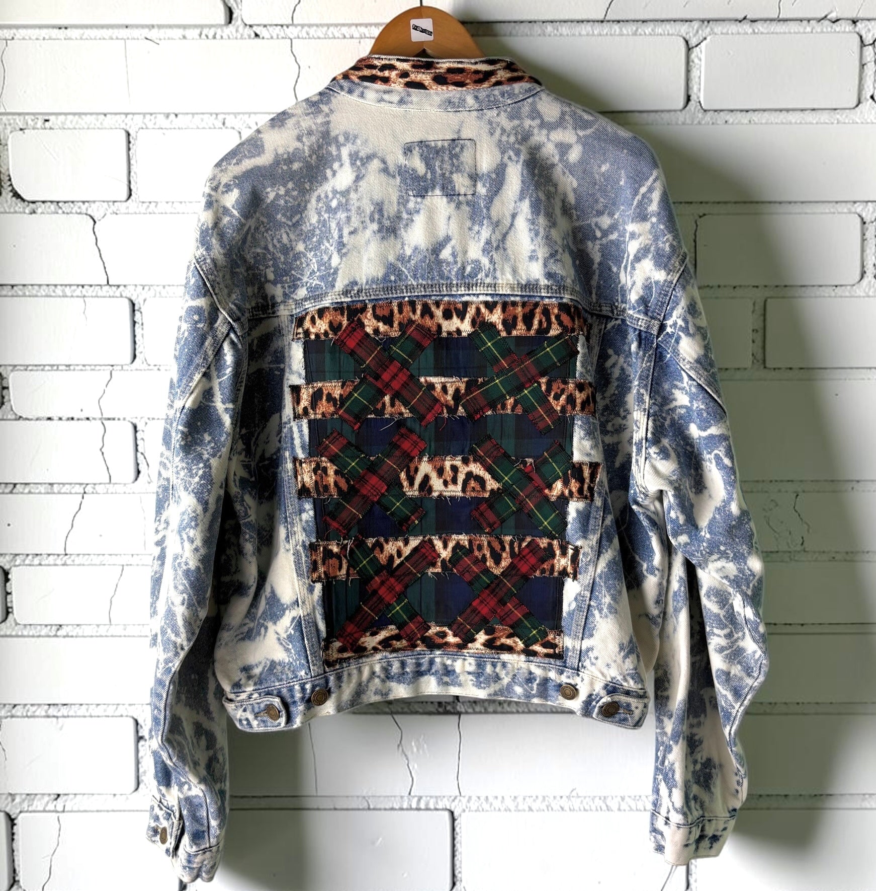 TARTAN TERROR - Custom Patchwork Bleached Denim Jacket Punk Rock Jacket Alternative Tumblr Grunge