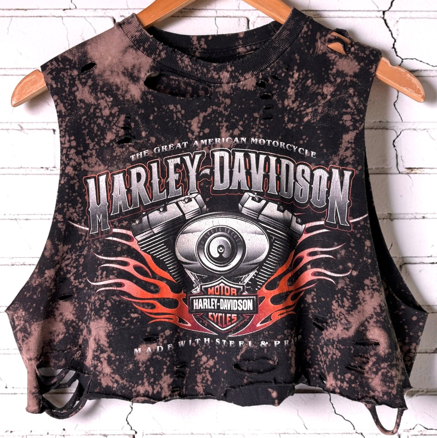 Harley Davidson Newmarket Bleached Distressed Cropped Tee
