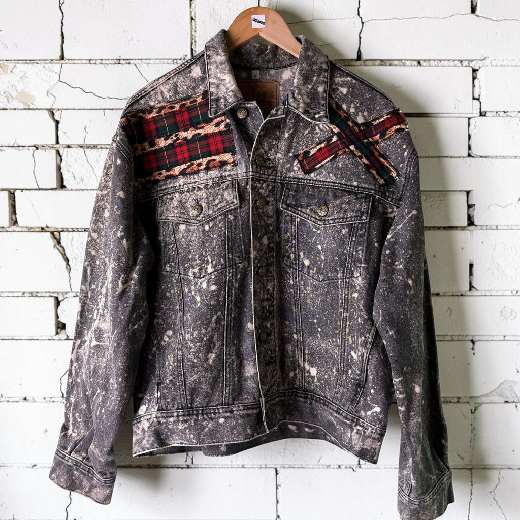 KILTSWITCH - Custom Patchwork Bleached Denim Jacket Punk Rock Jacket Leopard Tartan Alternative Tumblr Grunge