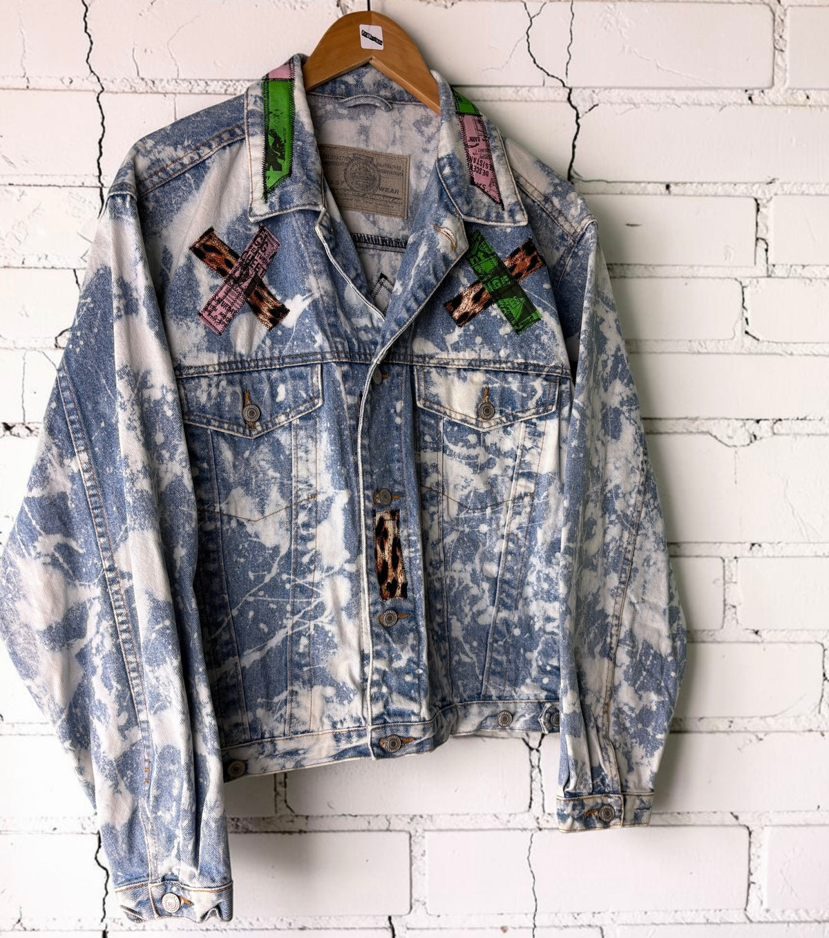 LEOPARD RIOT - Custom Patchwork Bleached Denim Jacket