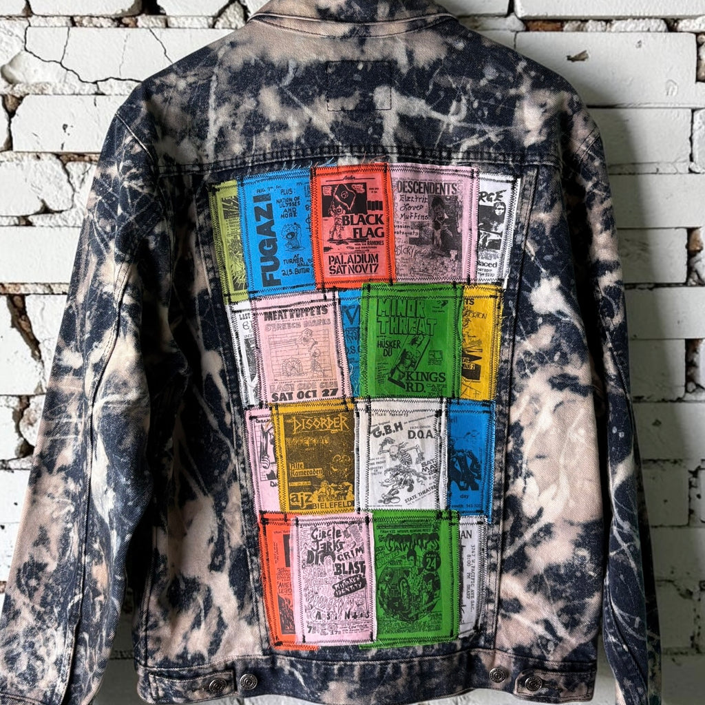 STITCH & DESTROY - Custom Punk Rock Patch Denim Jacket - Acid Wash Jean Jacket