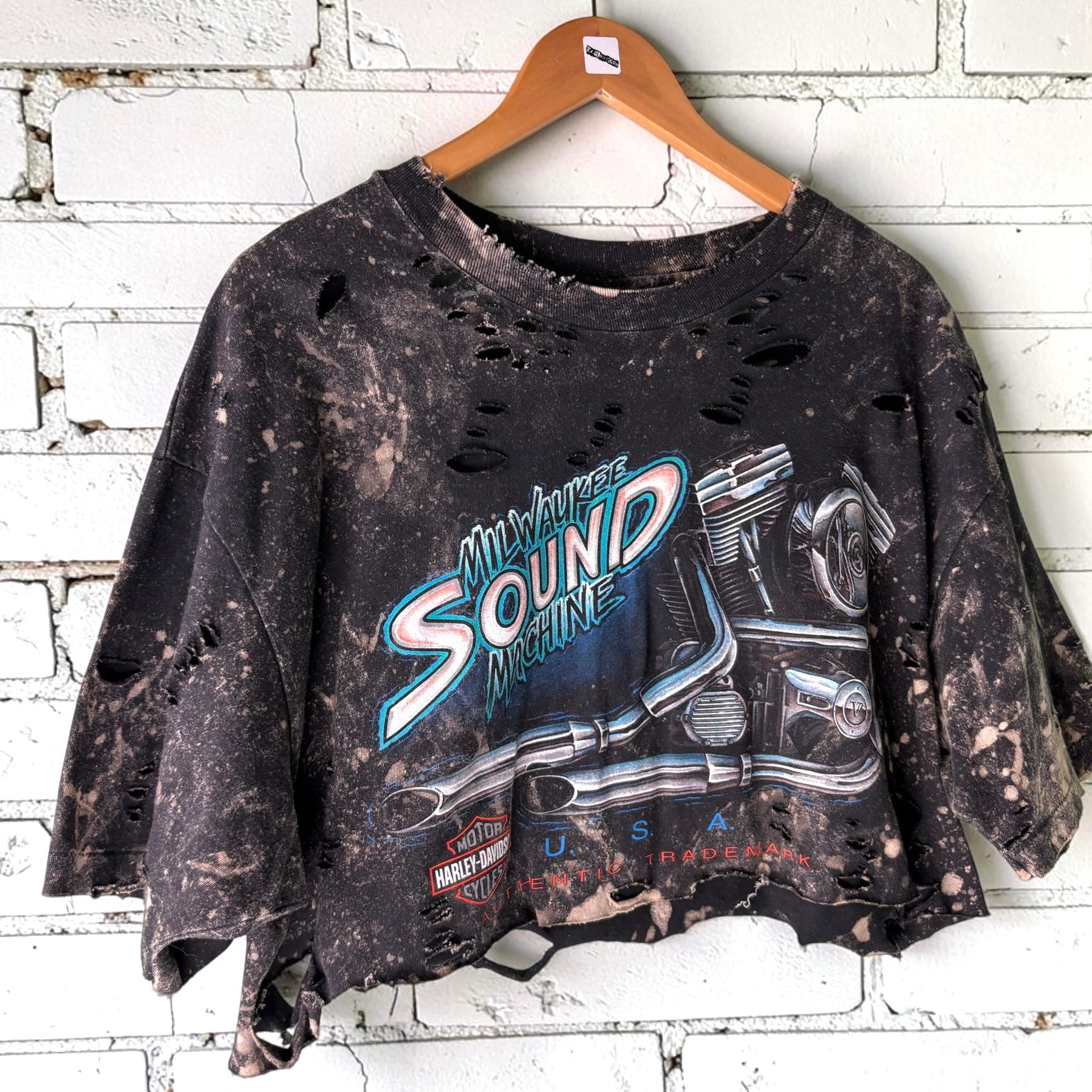 Harley Davidson Nashville Distressed Bleached Cropped Tee