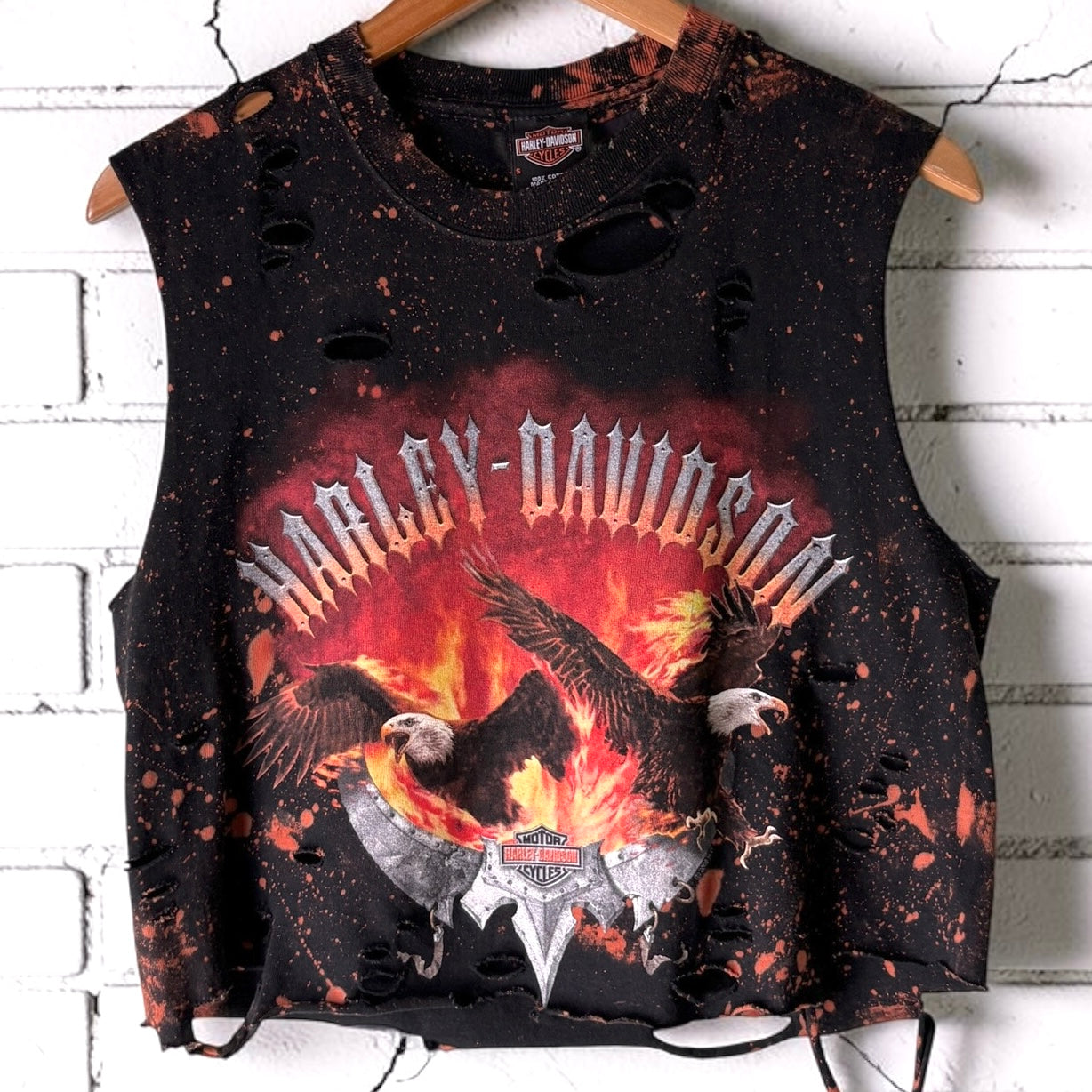 Harley Davidson Newmarket Bleached Distressed Cropped Tee