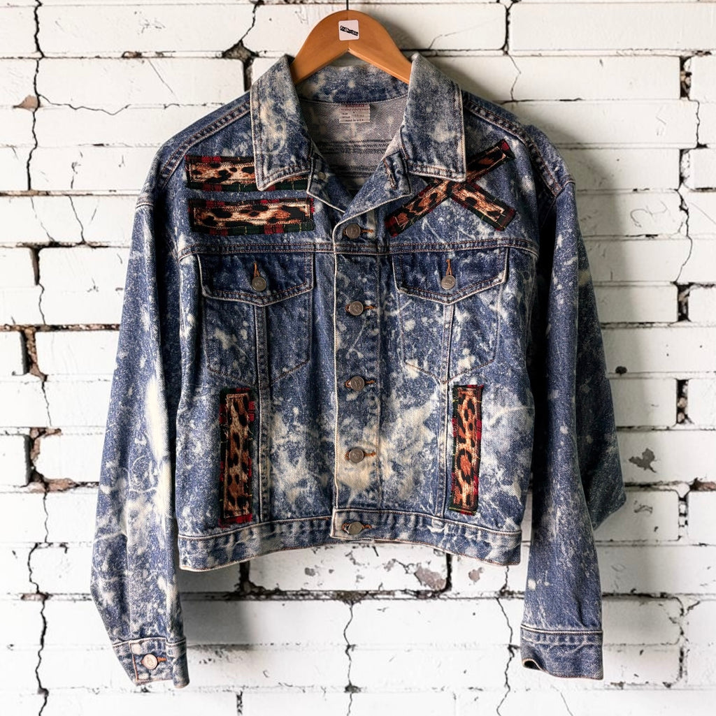 WALL OF NOISE - Custom Punk Rock Patch Denim Jacket - Acid Wash Jean Jacket