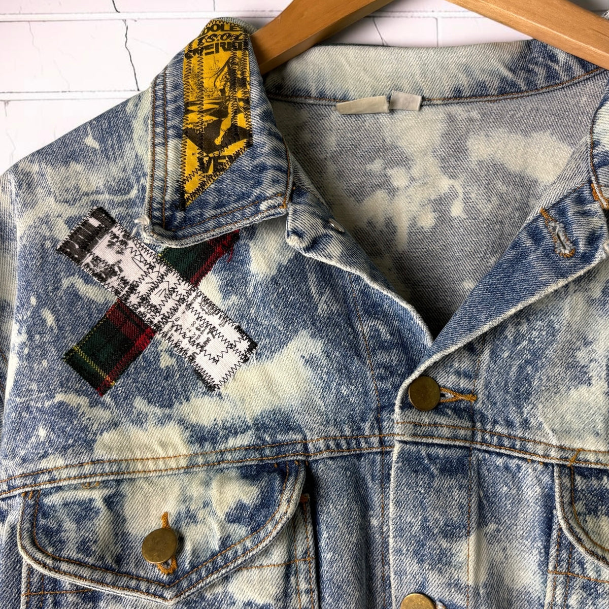 KISS ME DEADLY - Custom Patchwork Bleached Denim Jacket