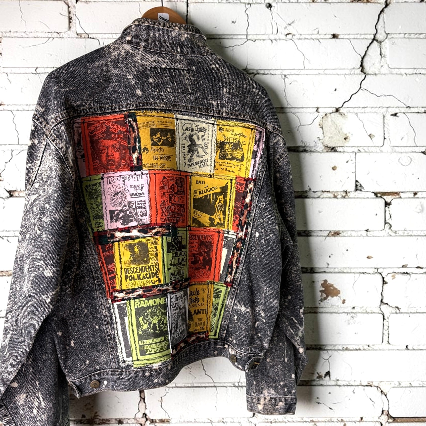 THREAD KENNEDYS - Custom Punk Rock Patch Denim Jacket - Acid Wash Jean Jacket