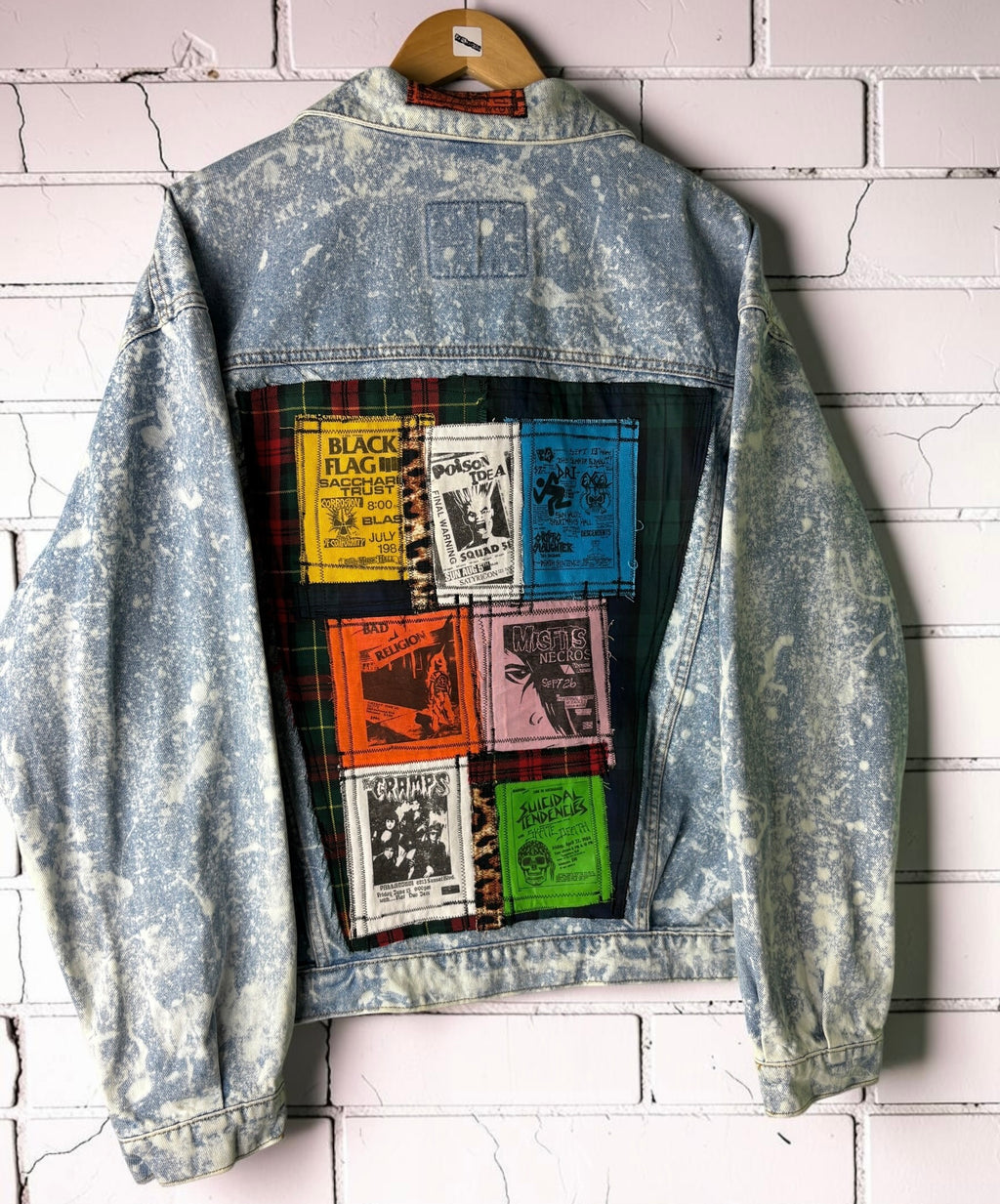 NOISE POLLUTION - Custom Patchwork Bleached Denim Jacket Punk Rock Jacket Alternative Tumblr Grunge