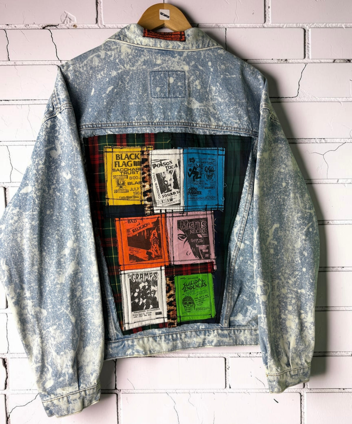 NOISE POLLUTION - Custom Patchwork Bleached Denim Jacket Punk Rock Jacket Alternative Tumblr Grunge