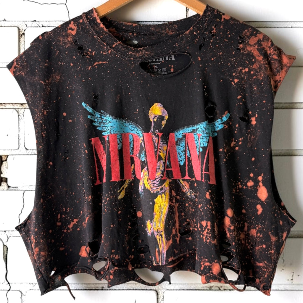 Nirvana - In Utero Bleach Cropped Distressed Tee