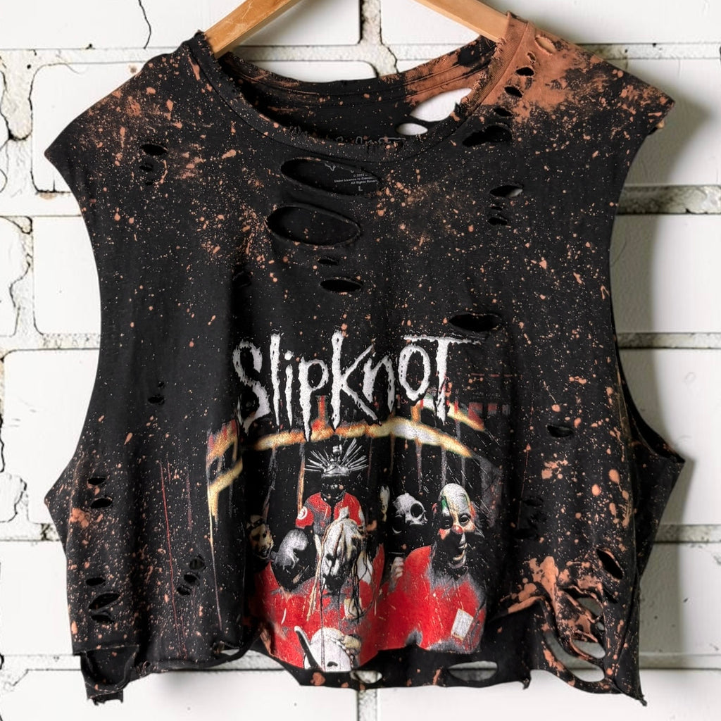 Slipknot Bleached Distressed cropped sleeveless Band Tee