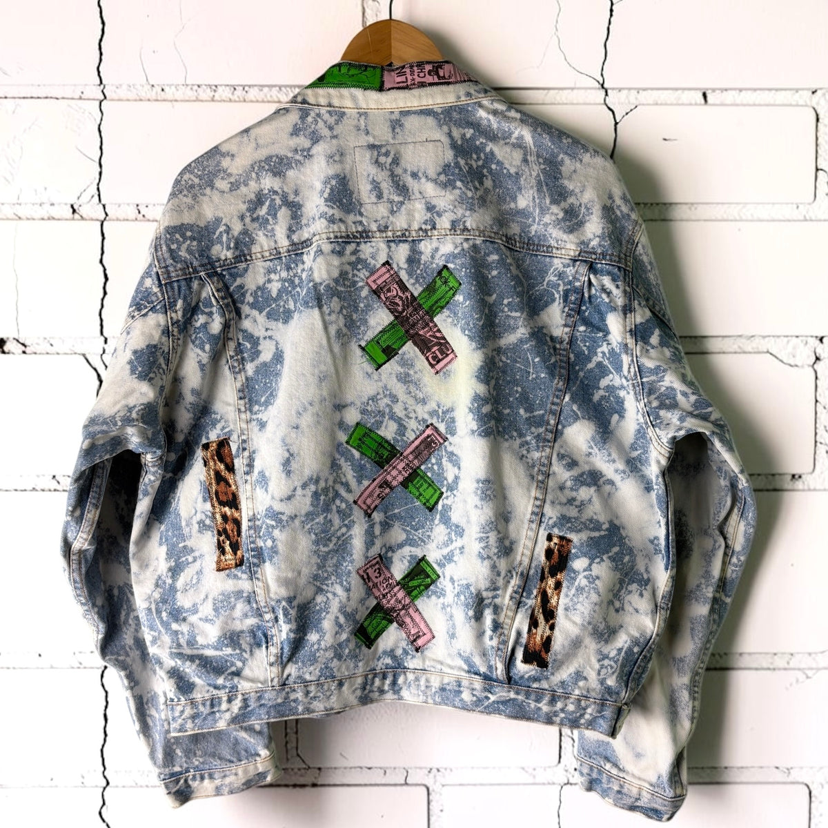 LEOPARD RIOT - Custom Patchwork Bleached Denim Jacket