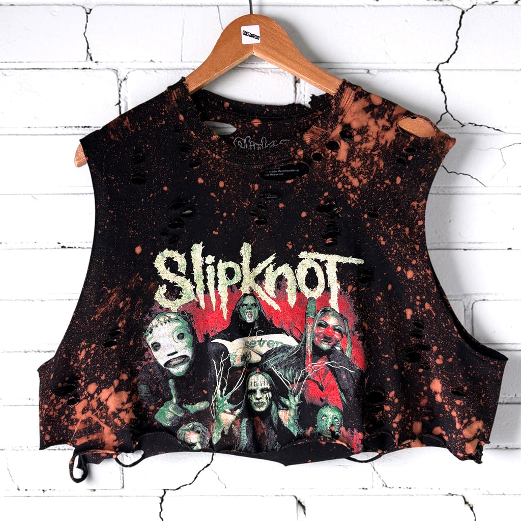 Slipknot Bleached Distressed cropped sleeveless Band Tee