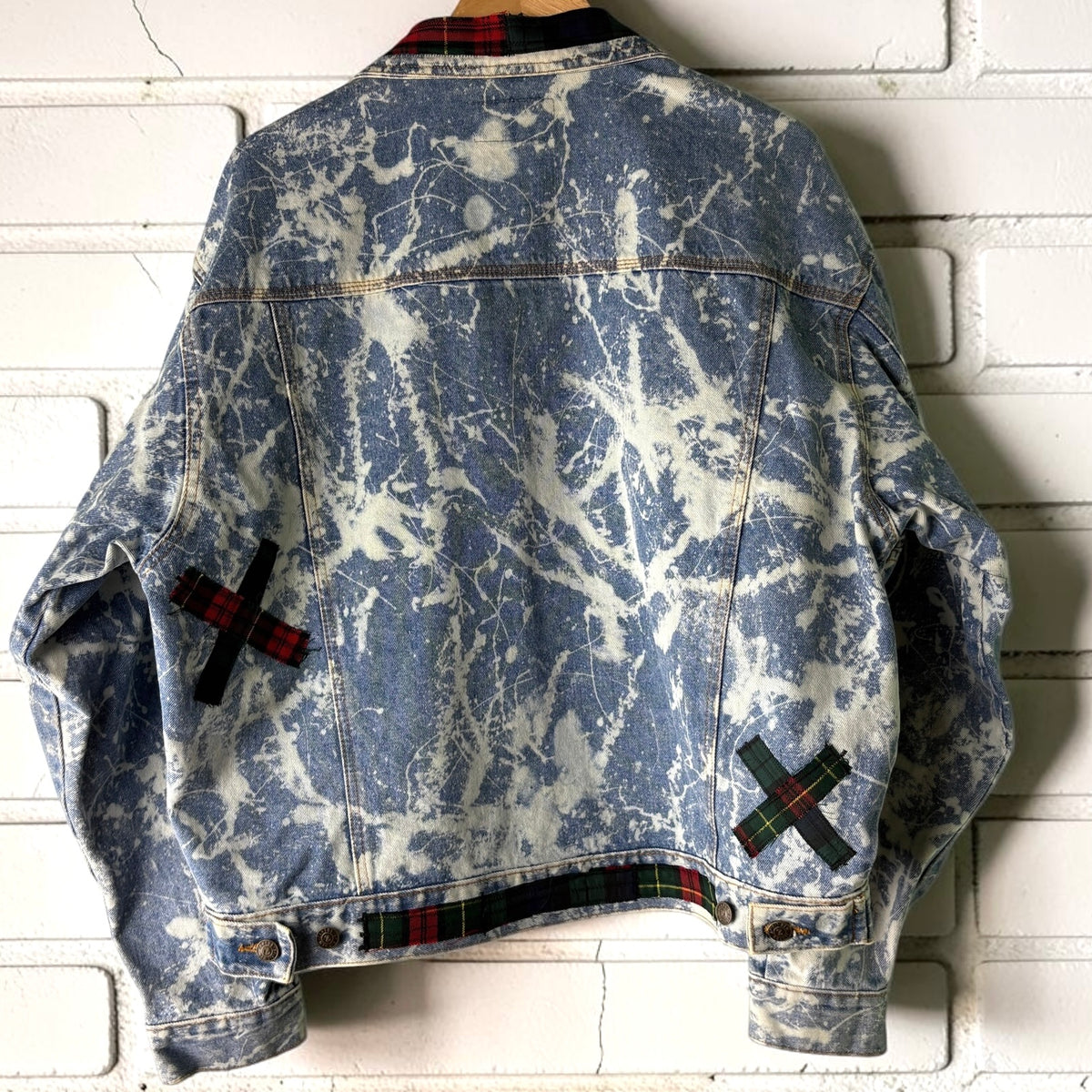 198X - Custom Patchwork Bleached Denim Jacket Punk Rock Jacket Alternative Tumblr Grunge