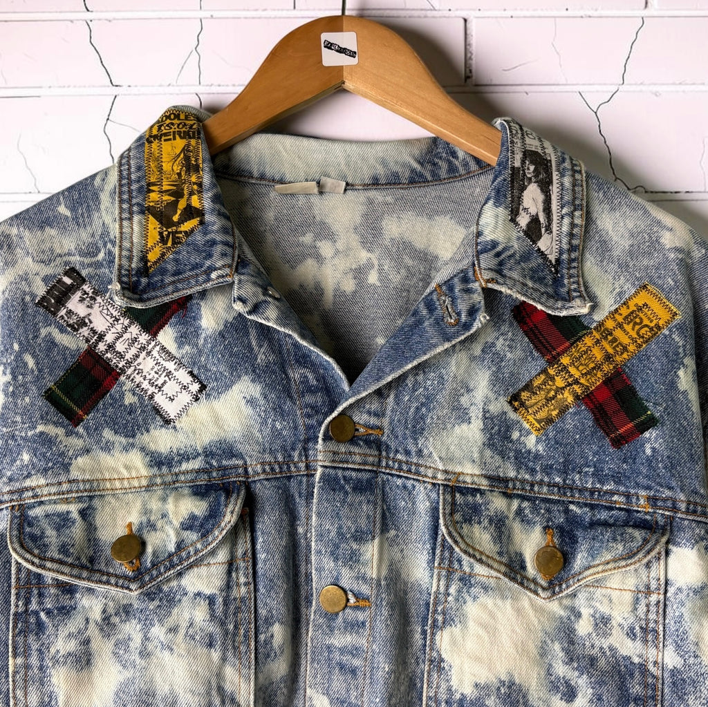 KISS ME DEADLY - Custom Patchwork Bleached Denim Jacket
