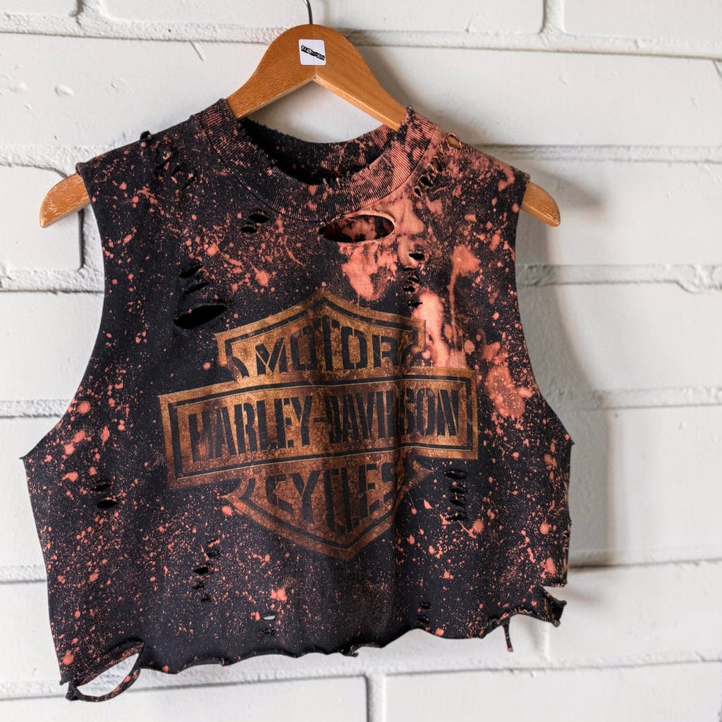 Harley Davidson Iowa Bleached Classic Logo Cropped Tee
