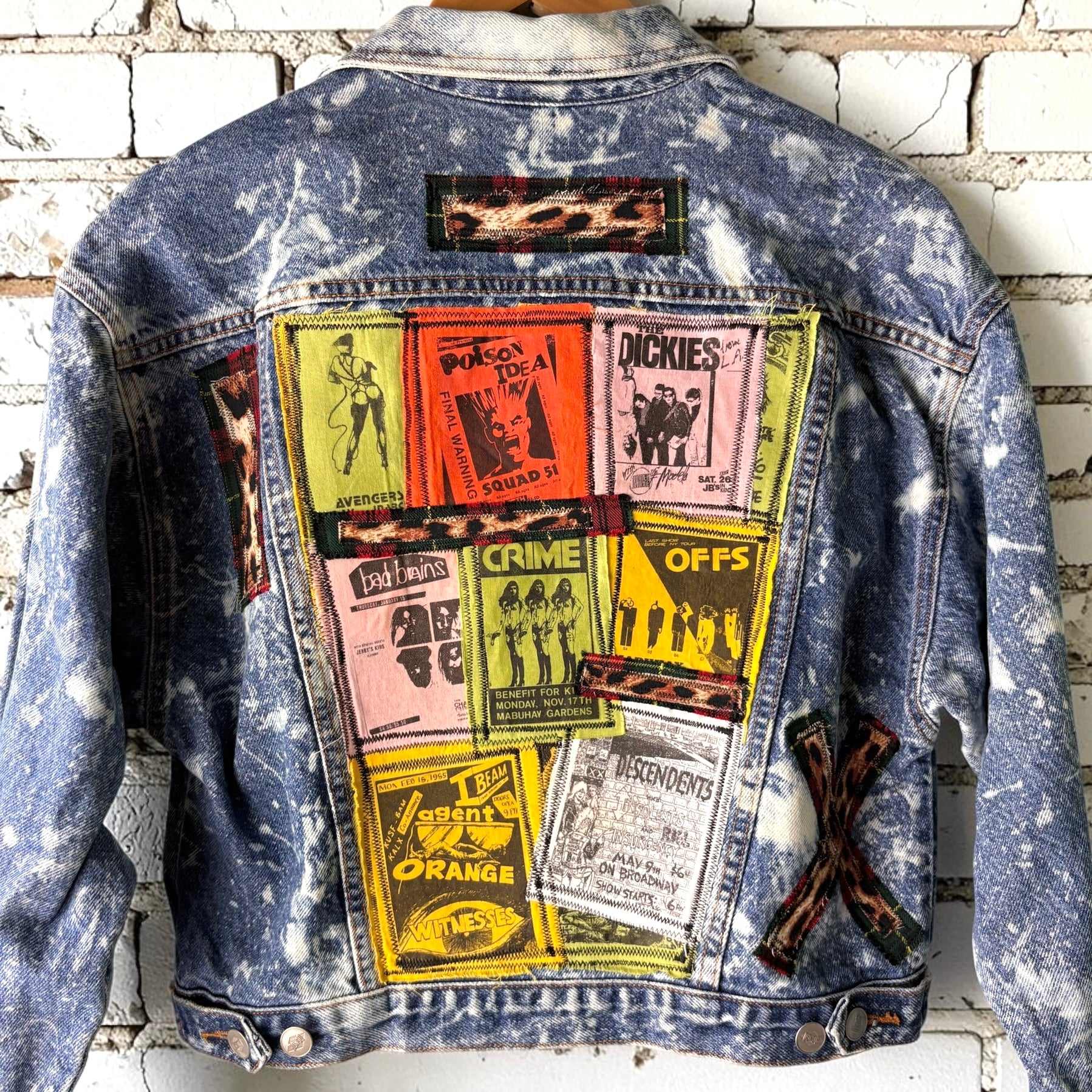 WALL OF NOISE - Custom Punk Rock Patch Denim Jacket - Acid Wash Jean Jacket