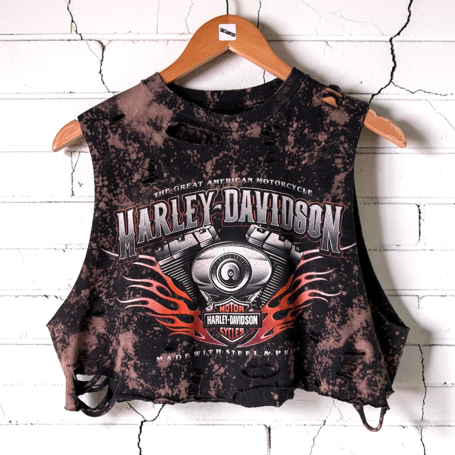 Harley Davidson Newmarket Bleached Distressed Cropped Tee
