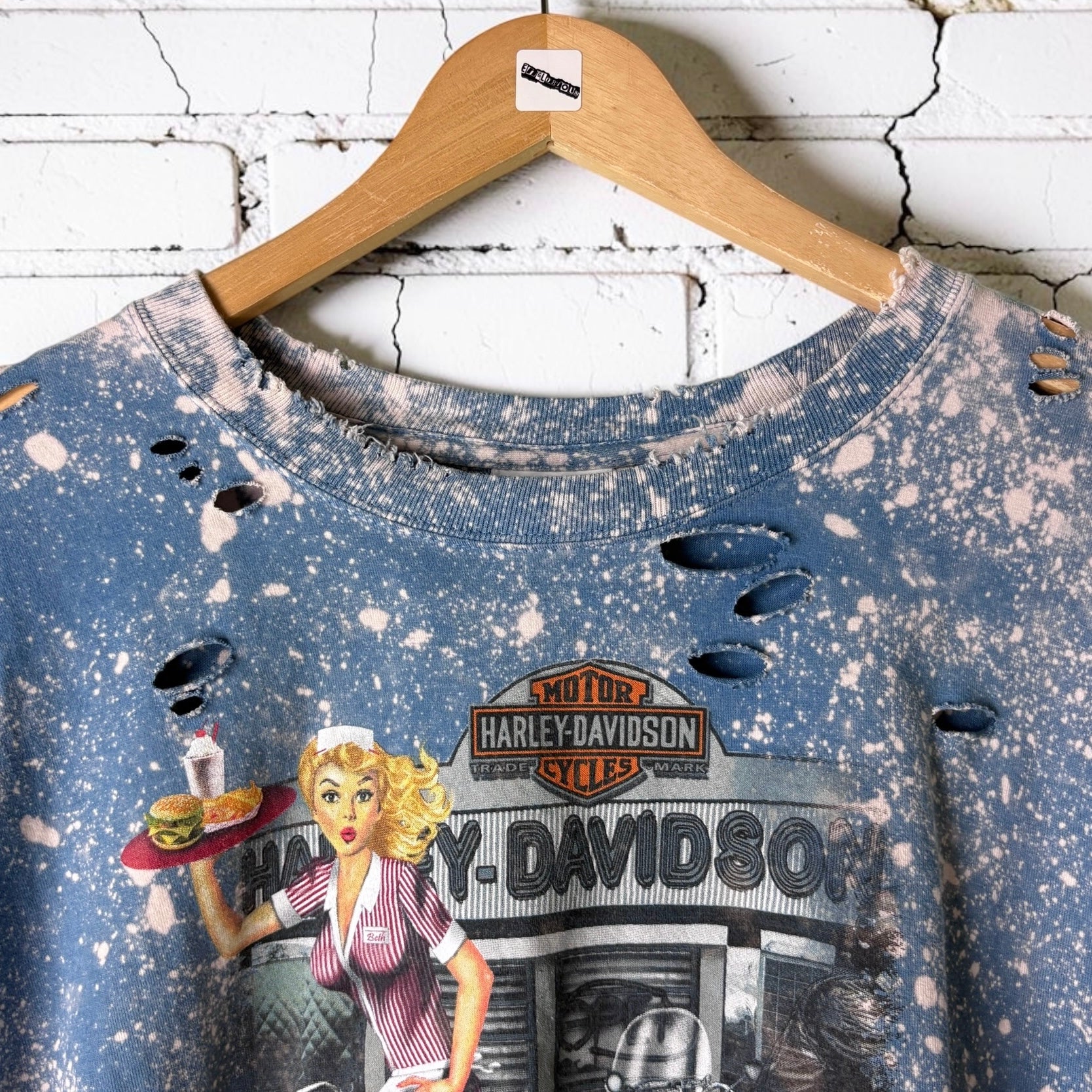 Harley Davidson France Bleached Distressed Cropped Tee