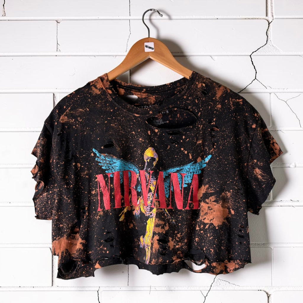Nirvana - In Utero Bleach Cropped Distressed Tee