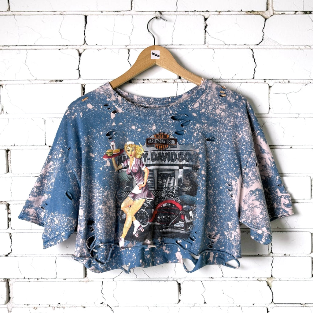 Harley Davidson France Bleached Distressed Cropped Tee