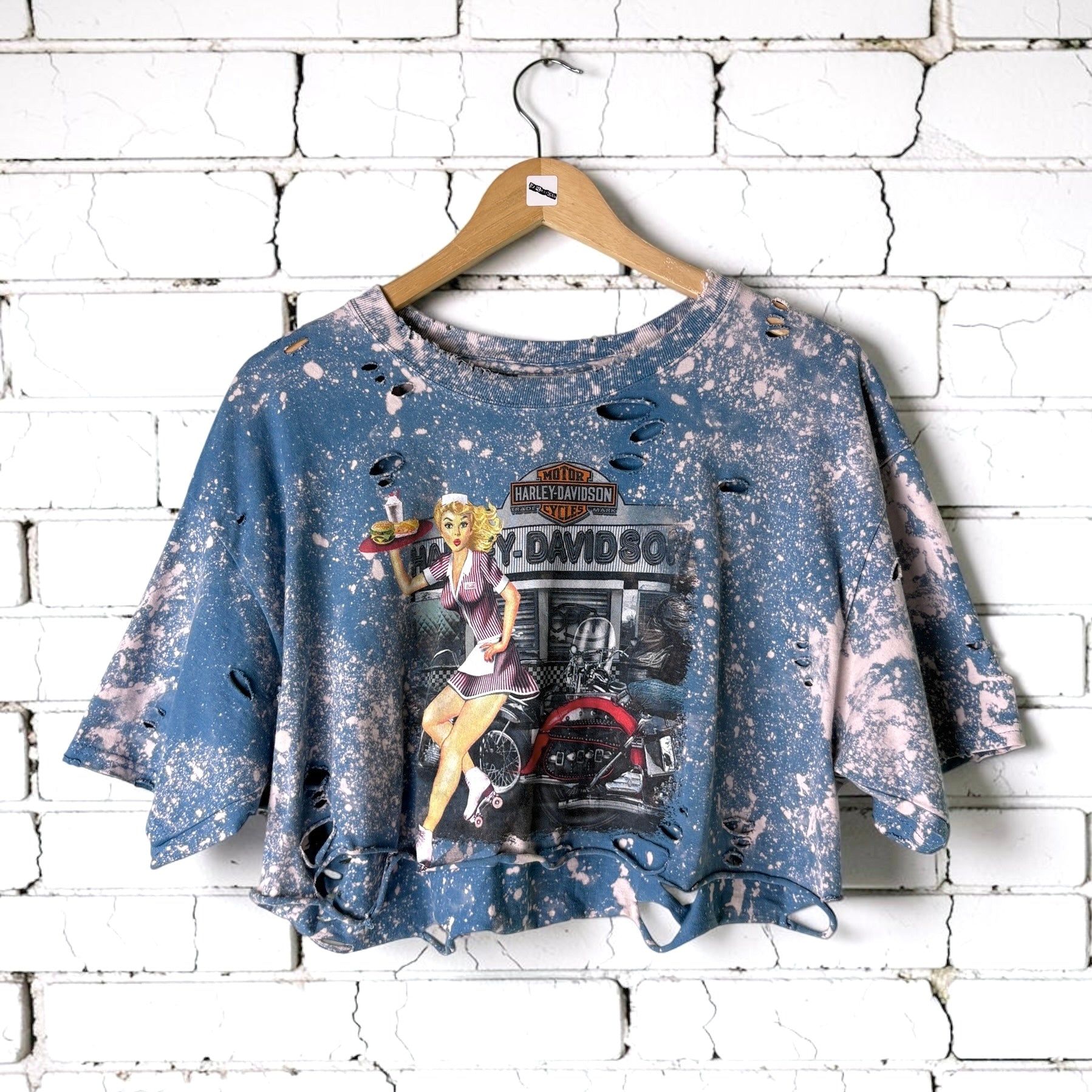 Harley Davidson France Bleached Distressed Cropped Tee