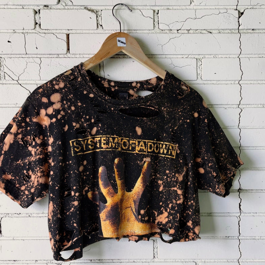 System Of A Down Bleached Distressed cropped Band Tee