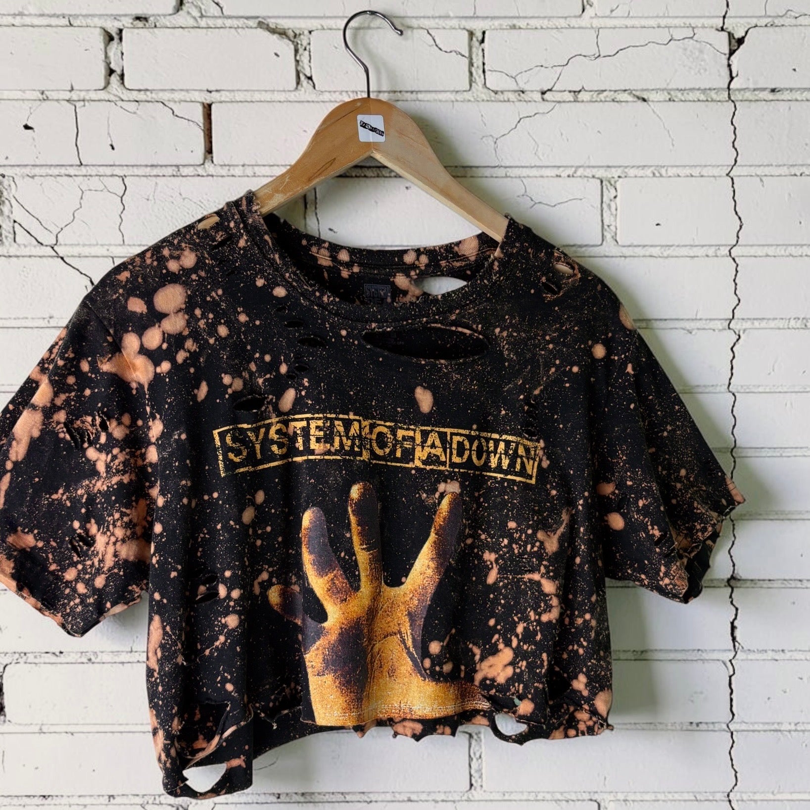 System Of A Down Bleached Distressed cropped Band Tee