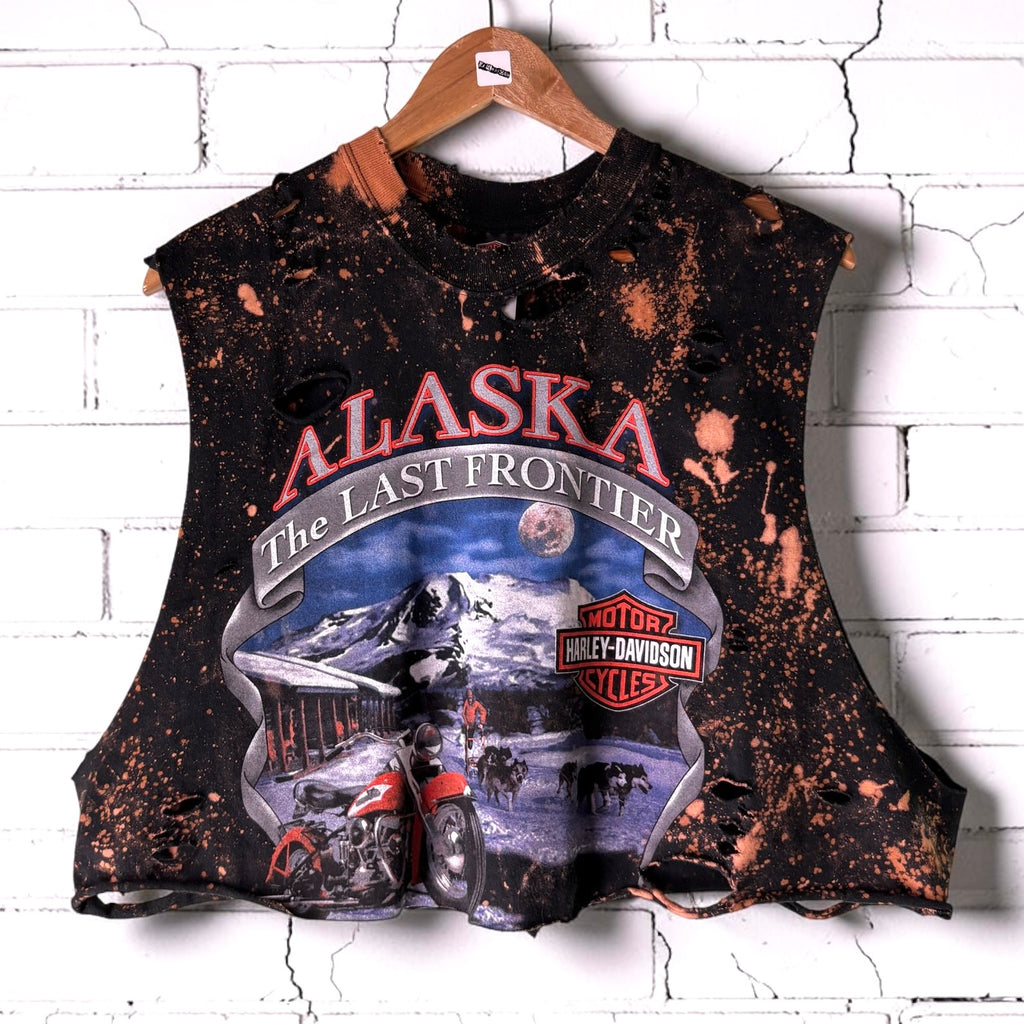 Harley Davidson Alaska Bleached Distressed Cropped T-shirt