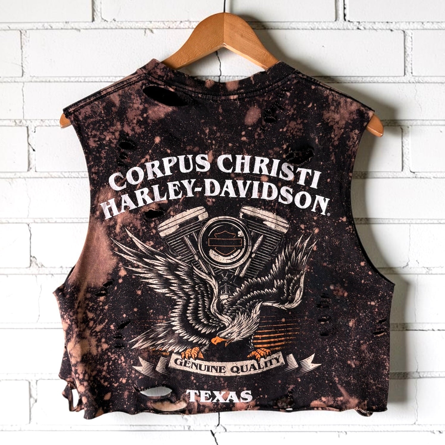 Harley Davidson Texas Bleached Shredded Cropped Tee