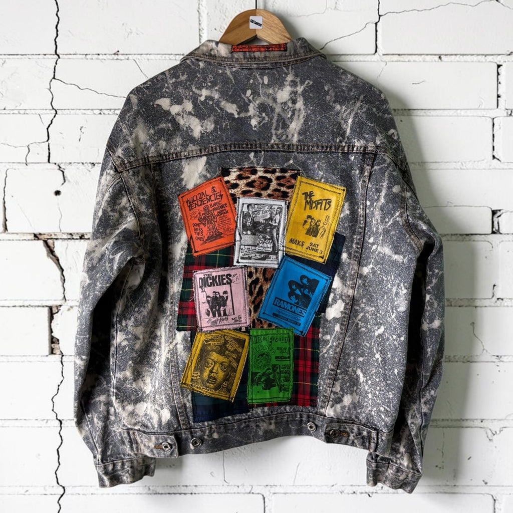 PATCHWORK RIOT - Custom Patchwork Bleached Denim Jacket Punk Rock Jacket Alternative Tumblr Grunge