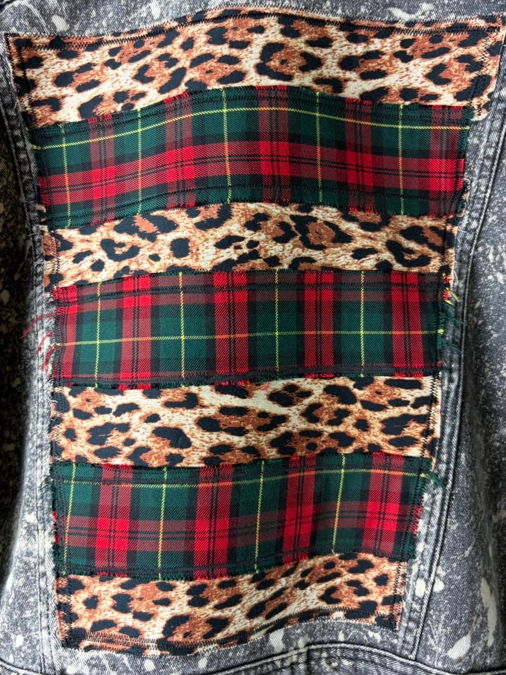 KILTSWITCH - Custom Patchwork Bleached Denim Jacket Punk Rock Jacket Leopard Tartan Alternative Tumblr Grunge