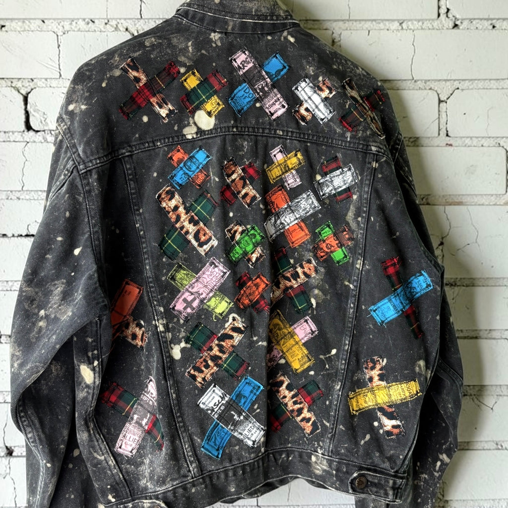 WILD YOUTH - Custom Punk Rock Patch Denim Jacket - Acid Wash Jean Jacket