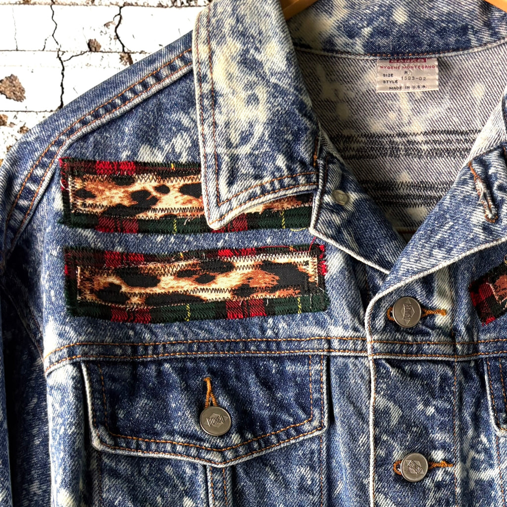WALL OF NOISE - Custom Punk Rock Patch Denim Jacket - Acid Wash Jean Jacket