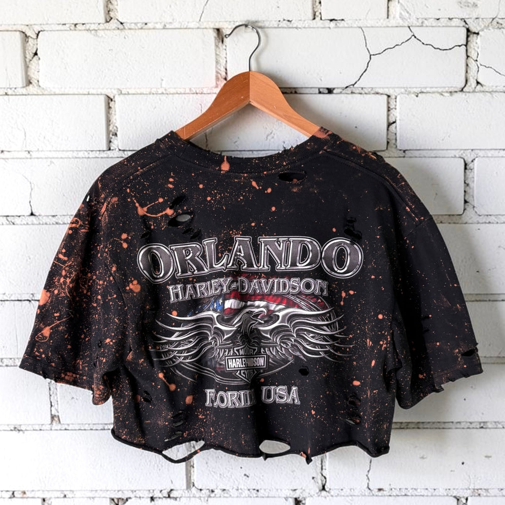Harley Davidson Orlando Bleached Distressed Cropped Tee