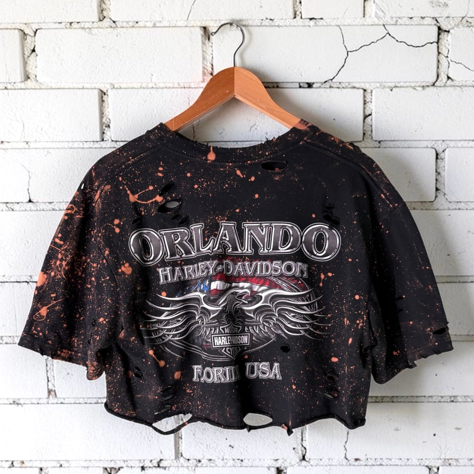Harley Davidson Orlando Bleached Distressed Cropped Tee