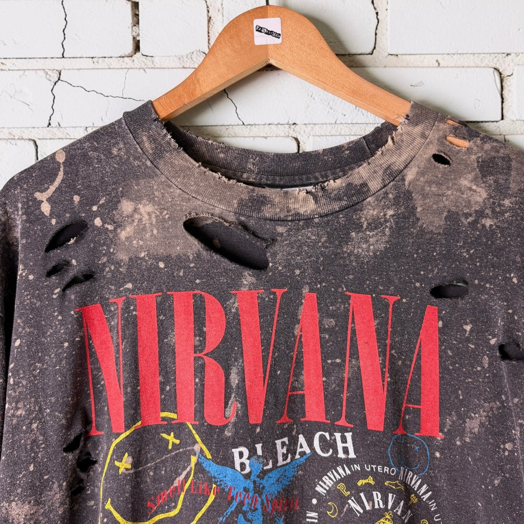Kurt Cobain Nirvana Bleached Distressed Band Tee