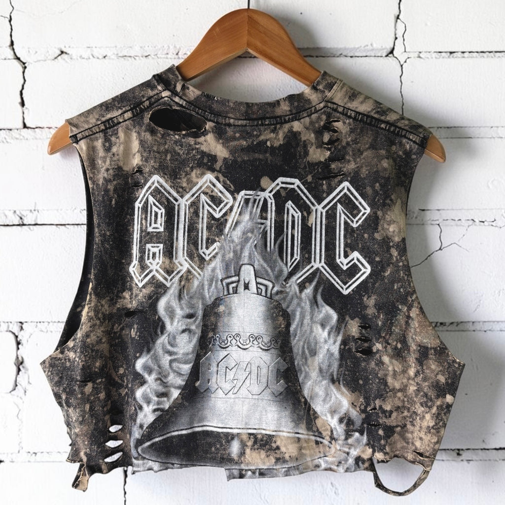 AC/DC - Hells Bells Bleached Distressed Cropped Tee