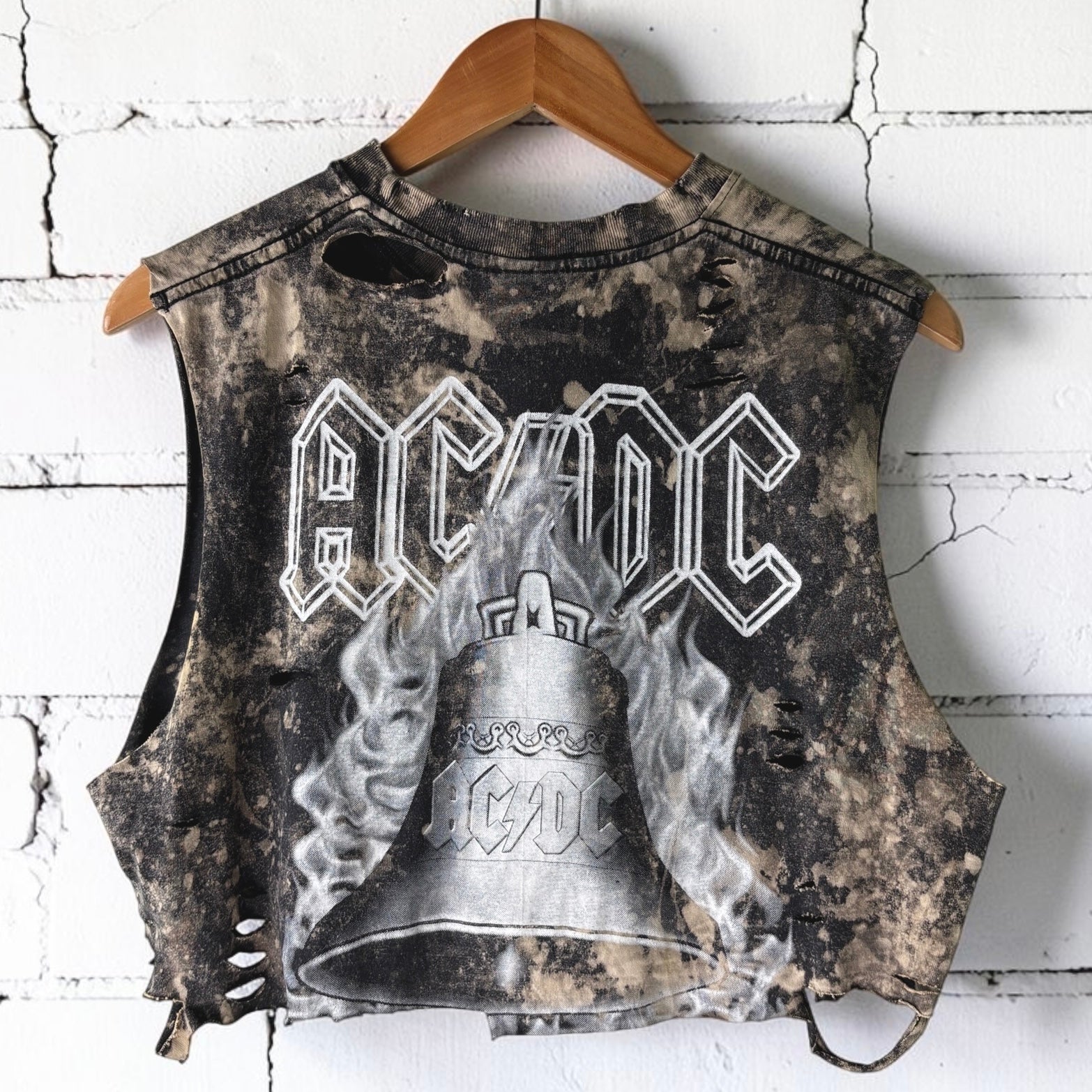 AC/DC - Hells Bells Bleached Distressed Cropped Tee