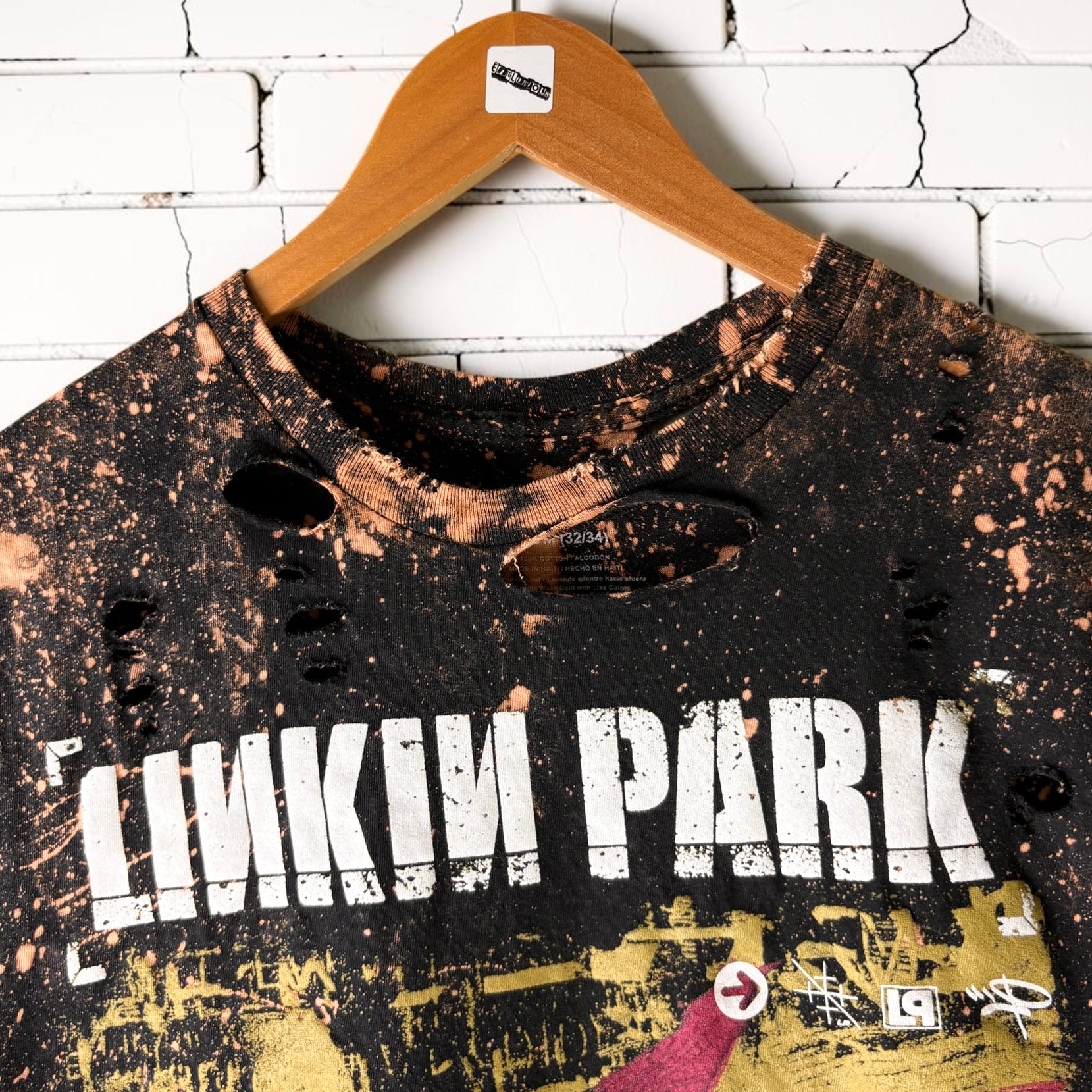 Linkin Park Cropped Band Tee | Hand Bleached Distressed T-shirt Size Medium