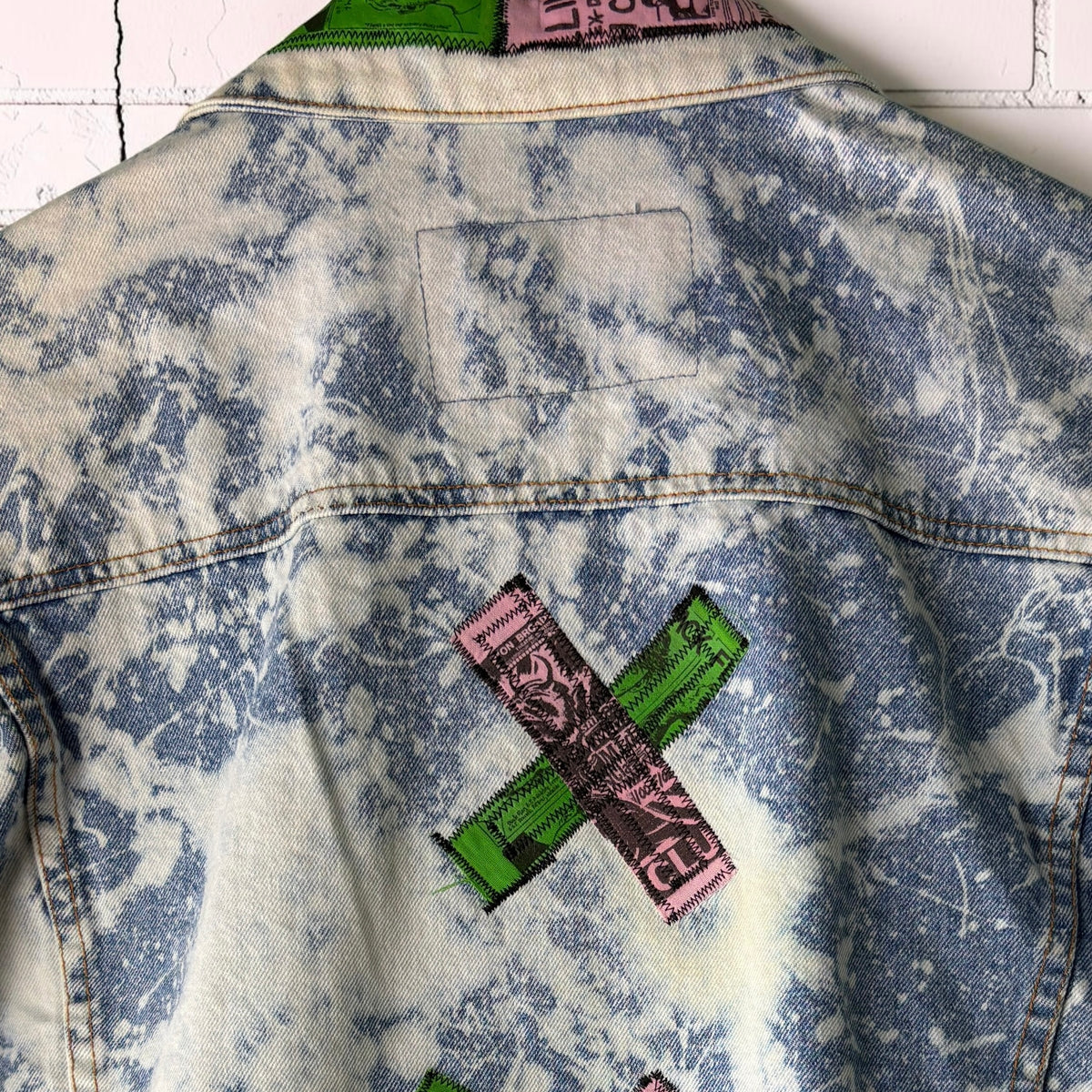 LEOPARD RIOT - Custom Patchwork Bleached Denim Jacket