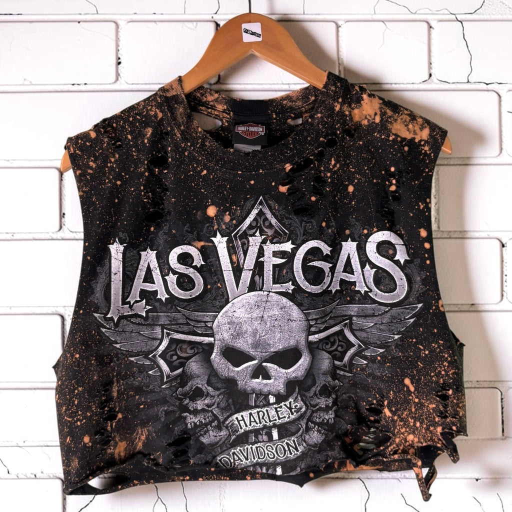 Harley Davidson Las Vegas Bleached Cut Off Tee Size Medium