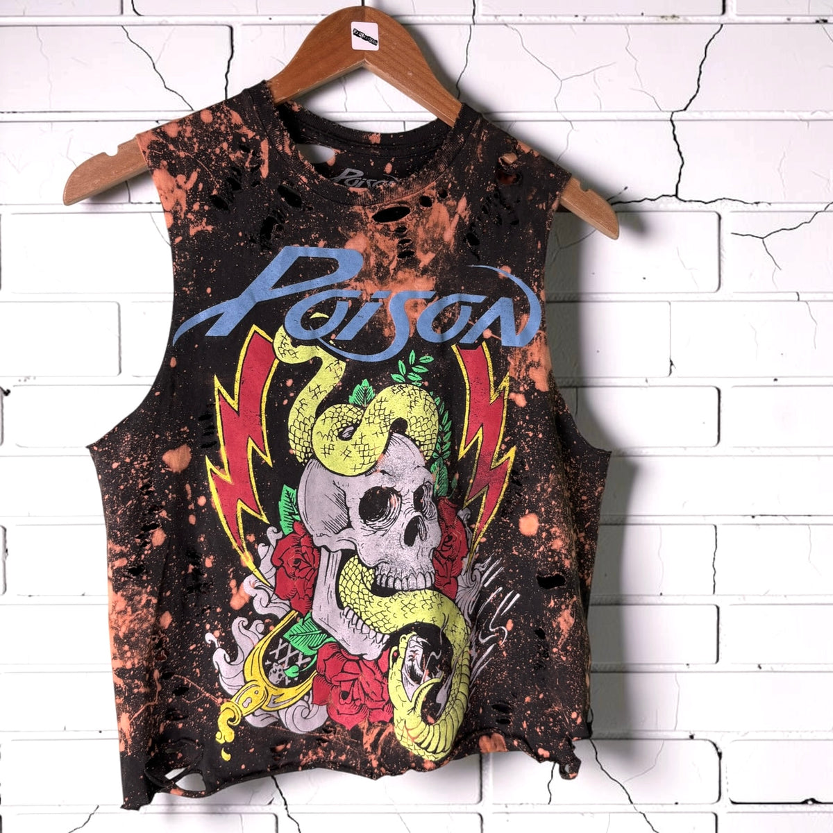 Reworked Poison Band Skull Graphic Crop Top