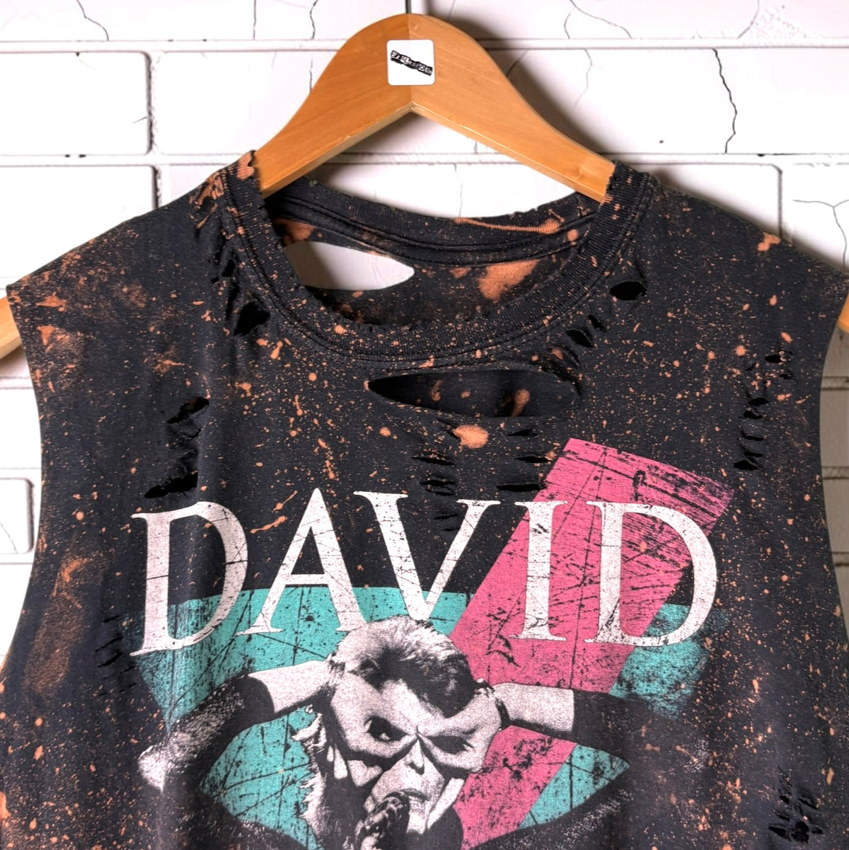 David Bowie Reworked Distressed Tank - Bleach Splatter Black