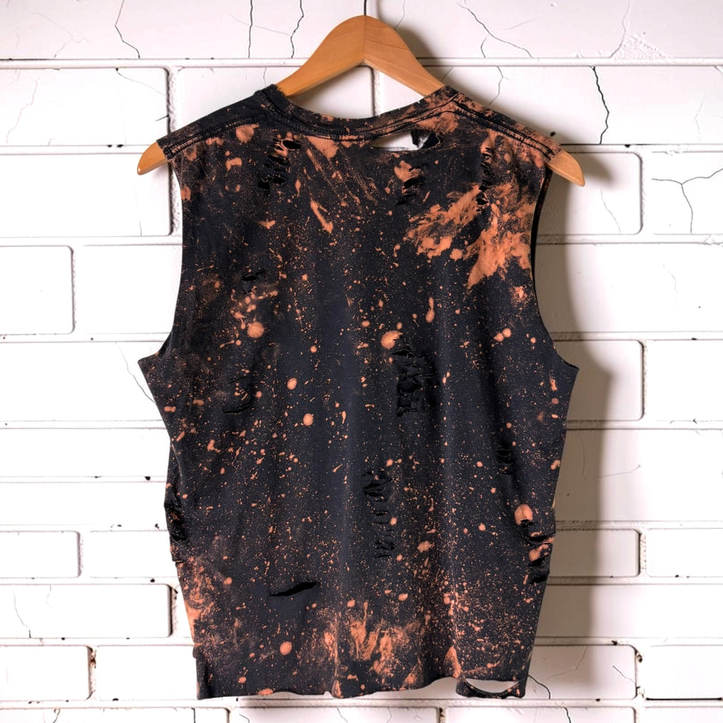 David Bowie Reworked Distressed Tank - Bleach Splatter Black