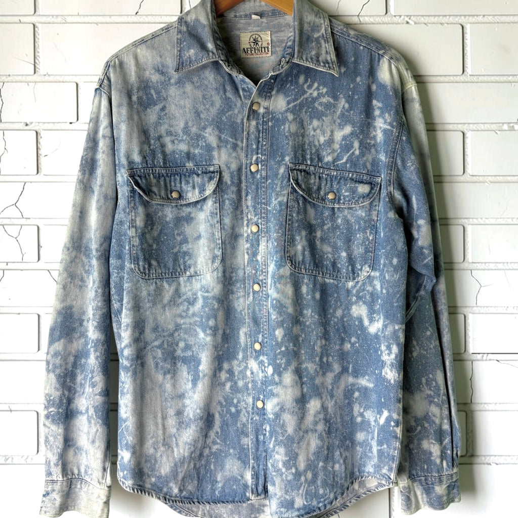 Vintage 80s Affiniti Bleached Acid Wash Denim Shirt - Size S