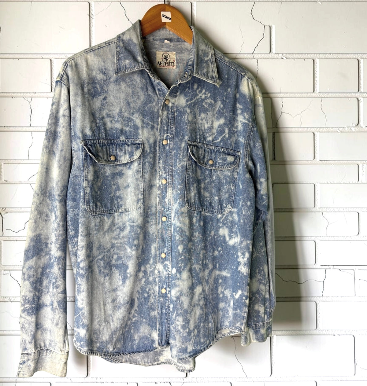Vintage 80s Affiniti Bleached Acid Wash Denim Shirt - Size S