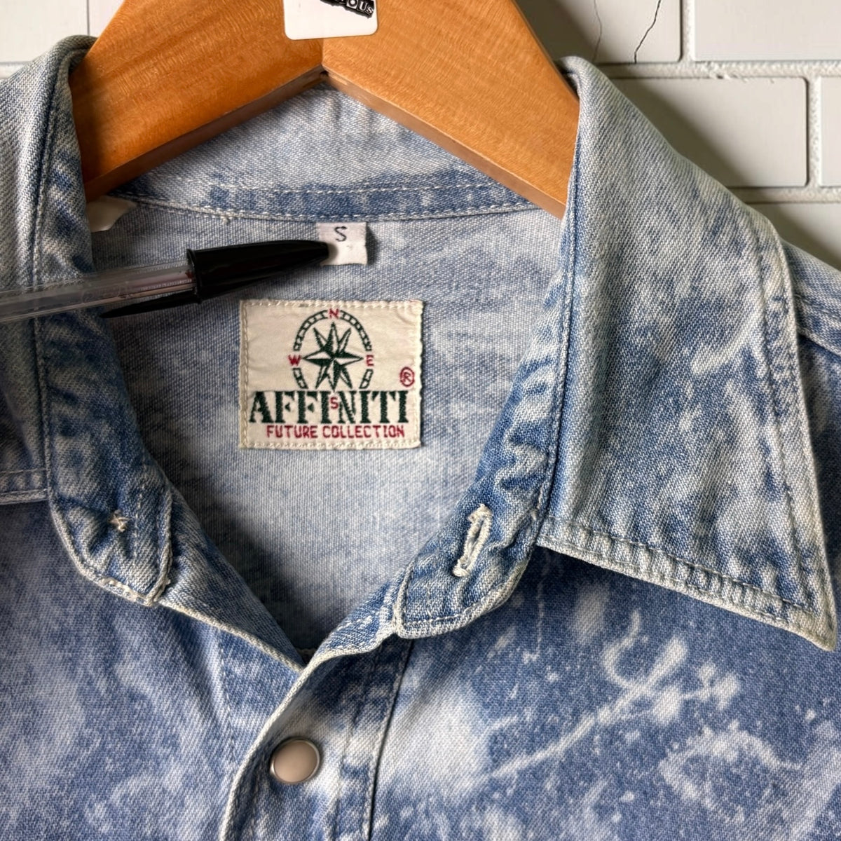 Vintage 80s Affiniti Bleached Acid Wash Denim Shirt - Size S
